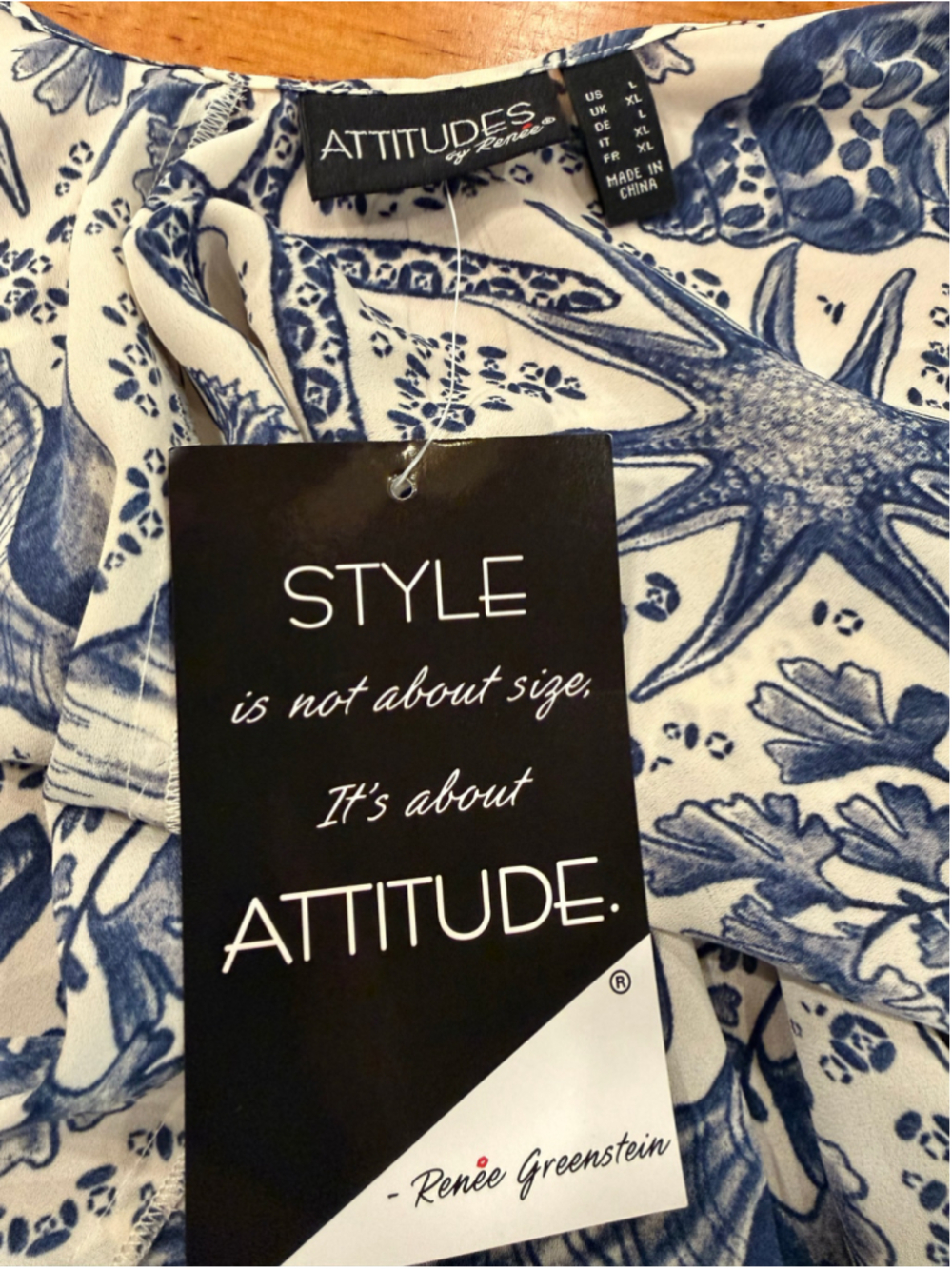 NWT Attitudes by Renee Kimono Duster Cardigan L Shell Seashell Blue White Coasta - Picture 7 of 8